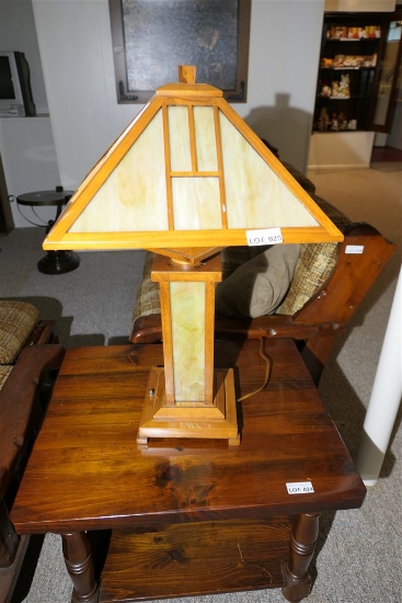 Vintage Arts & Crafts Mission Style Slag Glass Lamp
