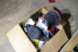 Large box of fraternal sashes, cords, hat, fabrics & more
