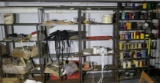 4 metal shelves and contents - piping, ribbon etc