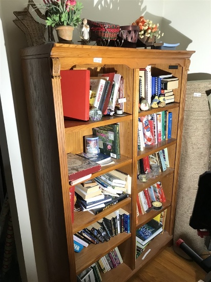 Contents of shelves - paper weights, cook books etc