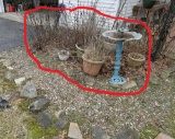 Metal bird bath, outdoor items etc