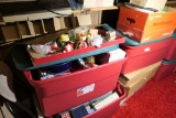 2 stacks of totes/boxes with Christmas items
