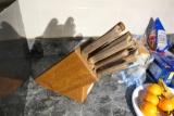 Set of kitchen knives in block