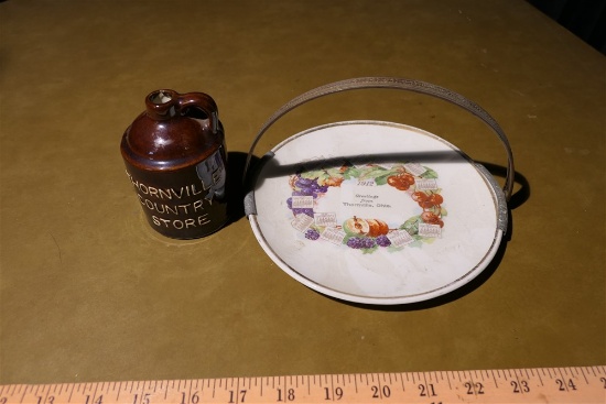 2 Antique Thornville Ohio Items - Jug, Plate