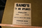 Sand's TV & Appliances Hebron Paper Sign