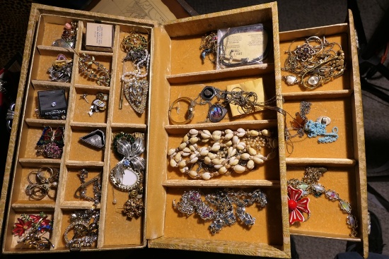 Jewelry Box filled with vintage costume jewelry