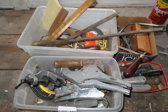 Group lot of assorted tools, vice