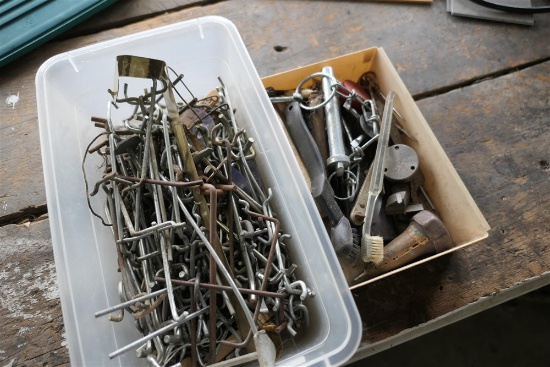 Pegboard hooks, assorted tools lot