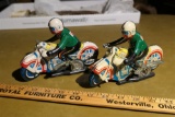 2 Vintage Tin Litho Motorcycle Toys Nice