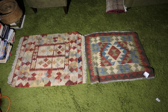 2 Vintage square Middle Eastern or Persian hand knotted rug or carpets