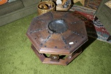 Unusual Heavy Center Table with Inset Metal Bowl