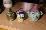 3 Vintage Artisan Made Face Stoneware Jugs