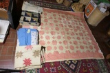 Lot of 4 old quilts including unusual pink