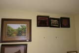 Group lot of 4 framed items including print, international pieces