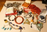 Large lot of assorted costume jewelry including jade