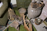 Group lot of baskets, weightss, assorted wood items