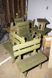 Group lot of nicer green wooden patio furniture