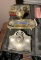 2 Antique Inkwells, Metal Box with Cats