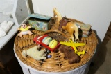 Group lot of Antique, vintage toys including tin boxes