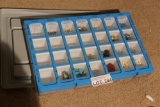 Assorted beads, jewelry items in sorter