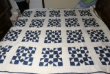 Large antique blue and white hand stitched quilt