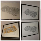 Group lot of 4 vintage race car schematic diagrams