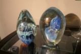 2 Vintage Glass Paperweights - signed