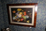 Assortment of decorative framed pieces plus plate