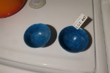Pair of unusual blue plastic or enamelled bowls