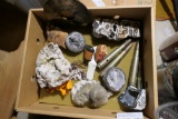 Box lot of geode crystals, ammunition etc