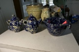 Blue Bennington Lot - Teapots, Pour Spout Batter Bowl