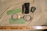 Vintage police lot - handcuffs, ticket stencil, etc