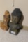 Plastic buddha head, Jade pendant, wooden Buddha