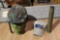 Artillery shell, military helmet, head form, hat