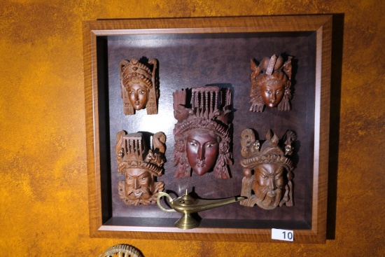 Framed group of Asian Buddha, Scholar Heads