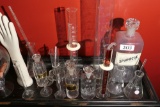 Apothecary jars, medical glass, ceramic hand etc