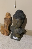 Plastic buddha head, Jade pendant, wooden Buddha