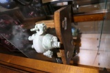 Carved Jade or stone vessel Plus small display bench, ceramic man