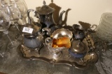 Silverplate tea or coffee set on tray