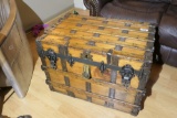 Antique Flat Top Wooden Trunk