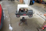 Folk art wooden Old Time Car on old table base