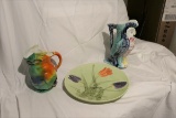 Group lot 3 pieces of Majolica Pottery Including Owl