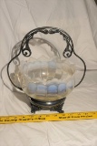 Victorian Vaseline Glass Edge Scalloped edge bowl in holder