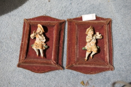 Unusual 19th century ceramic cherubs on velvet mounts