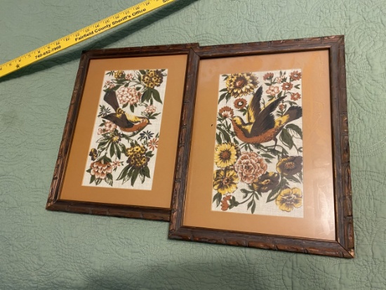 Pair of framed decorative fabrics