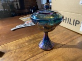 Carnival Glass Compote in Blue