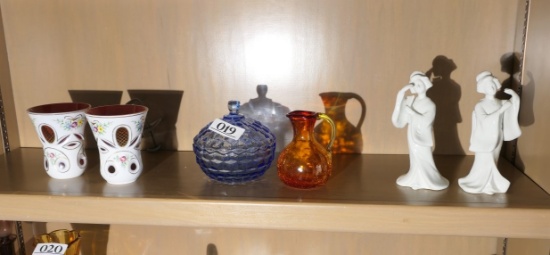 Shelf lot - German Cased Glass, Viking glass, etc