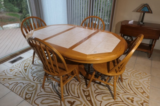 Oak tiled table PLUS four oak chairs