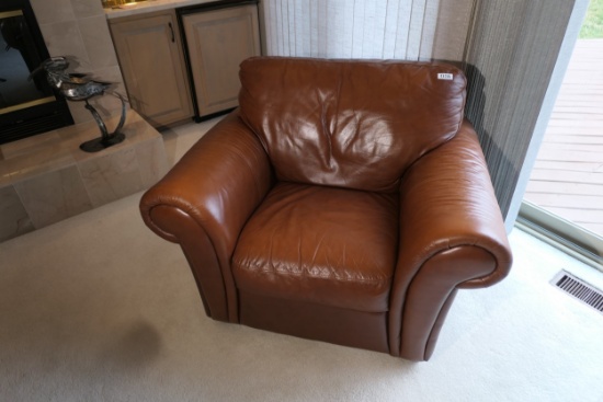 Nice Vintage Italian Leather Overstuffed Chair.