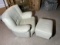 Vintage Italian White Leather Lounge Chair and Footstool